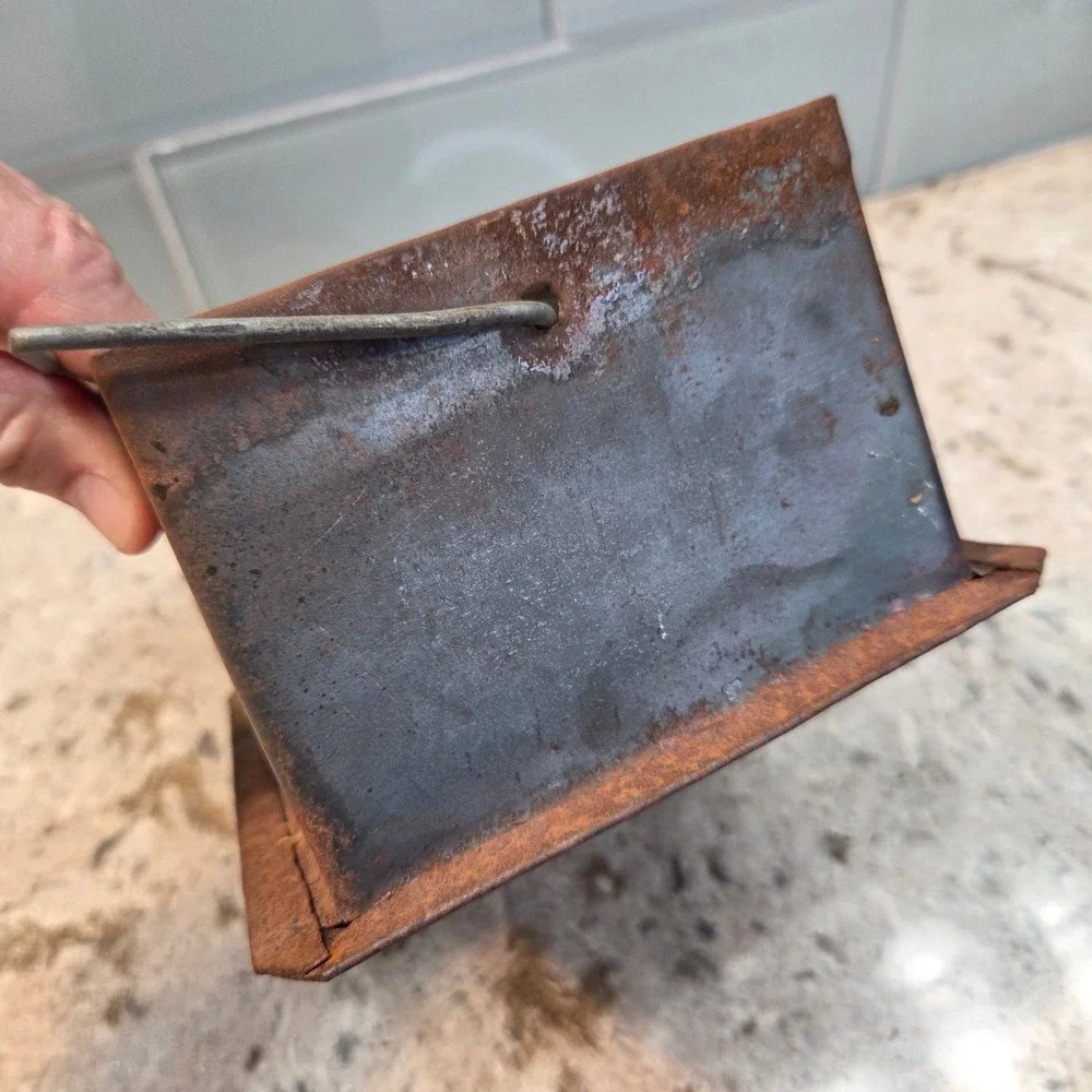 Vintage Industrial Metal Ingot Mold Rusty Steel Storage Bin Primitive Decor 8x5